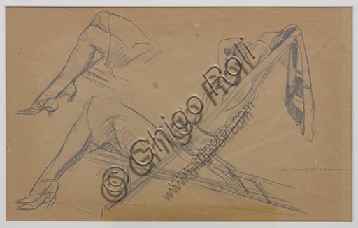 Bozzetto a matita Donna su sedia a sdraio di Marcello Dudovich, disegno artistico su carta