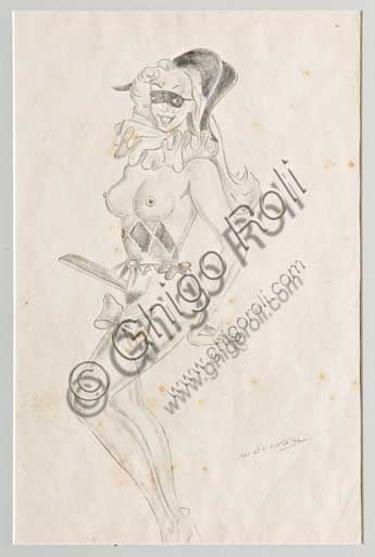 Disegno erotico a matita Il Carnevale di Mario Molinari, Collezione Assicoop Unipol, arte del Novecento