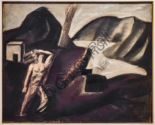 Dipinto Lago di montagna di Mario Sironi, olio su tela 1928, Museo Novecento Firenze