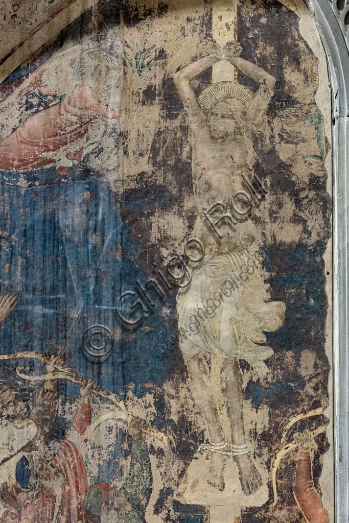 Particolare dell'affresco staccato Martirio di San Sebastiano di Agnolo Gaddi, Chiesa di Sant'Ambrogio, Firenze