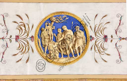 Medaglione con la Venerazione di Ercole, pittura a secco di Giuseppe Velasco, 1812, volta della Sala d'Ercole, Palazzo dei Normanni, Palermo