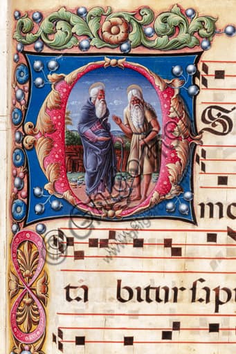 Detail Two Hermit Saints miniature by Liberale da Verona, Piccolomini Library Choir Book