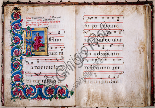 Miniatura Santo Martire di Liberale da Verona, dettaglio cc. 23v-24r, corale Libreria Piccolomini Duomo di Siena