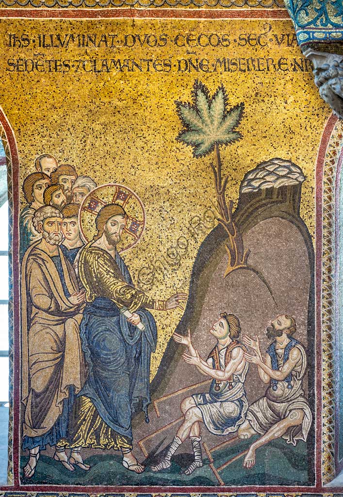 Dettaglio mosaico bizantino Guarigione dei due ciechi, Duomo di Monreale, Sicilia