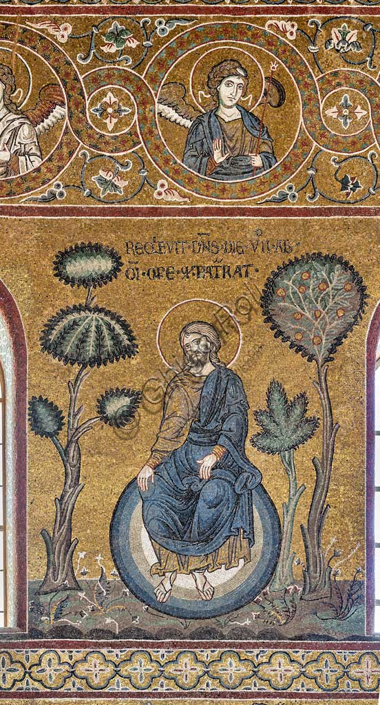 Dettaglio mosaico bizantino Il riposo del Creatore settimo giorno Duomo Monreale Sicilia