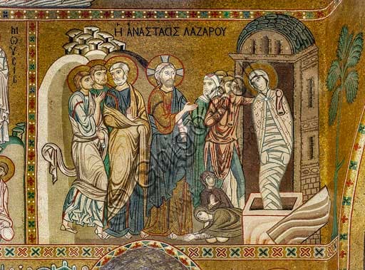 Mosaico bizantino della Resurrezione di Lazzaro, navata centrale della Cappella Palatina, Palazzo dei Normanni a Palermo, XII secolo