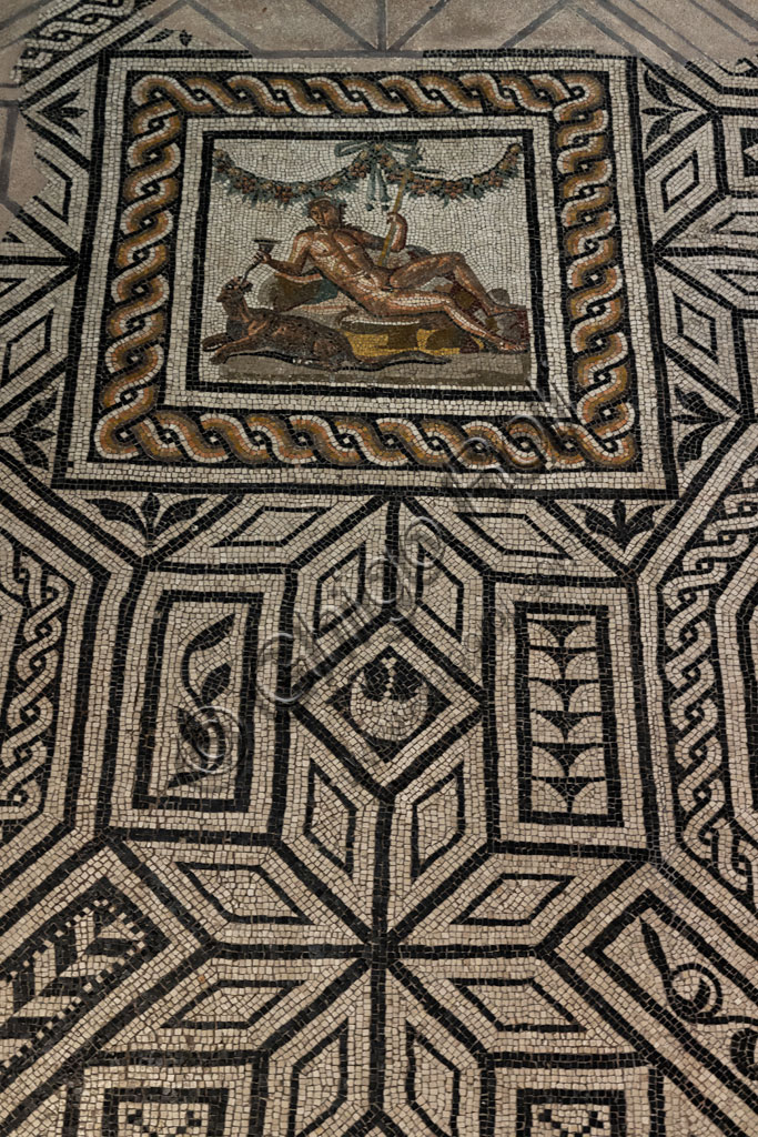 Mosaico romano pavimento con Dioniso e la pantera, dettaglio Casa di Dioniso, Brescia Santa Giulia