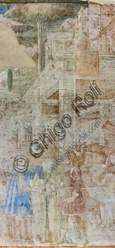 Particolare dell'affresco Nozze di Isacco e Rebecca di Benozzo Gozzoli nel Camposanto Monumentale di Pisa