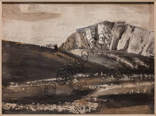 Paesaggio dolomitico di Mario Sironi, dipinto a tempera su faesite del 1934 esposto al Museo Novecento di Firenze