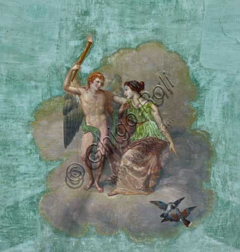Dettaglio affresco con uccelli e Amore e Psiche, volta della Sala degli Uccelli, Palazzo dei Normanni, Palermo