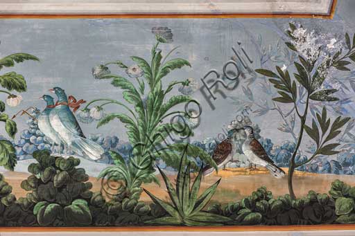Dettaglio affresco volta Sala degli Uccelli: colombe e motivi floreali, Palazzo dei Normanni, Palermo