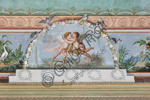 Dettaglio degli affreschi con uccelli e putti sulla volta della Sala degli Uccelli, Palazzo Reale dei Normanni a Palermo