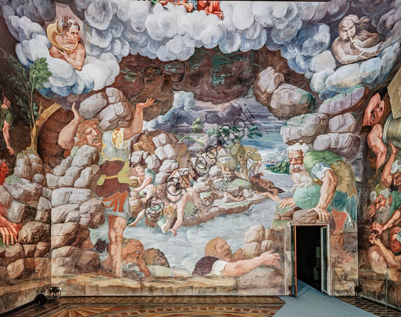 Camera dei Giganti Palazzo Te Mantova - Vista della parete occidentale con affreschi di Giulio Romano