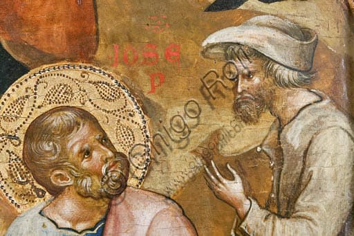 Dettaglio del dipinto Natività con San Giuseppe, Paolo/Lorenzo Veneziano, Museo Nazionale Serbia Belgrado