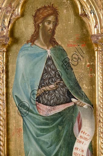 Particolare con San Giovanni Battista, polittico di Paolo Veneziano, Pinacoteca San Severino Marche, arte gotica italiana