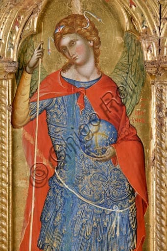 Particolare del Polittico di Paolo Veneziano: San Michele Arcangelo sconfigge Satana in forma di drago, 1358, Pinacoteca San Severino Marche