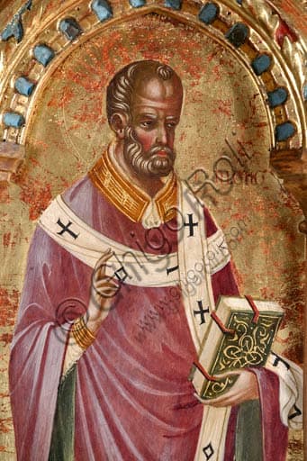 Dettaglio di San Nicola di Bari, polittico gotico di Paolo Veneziano a Palazzo Venezia Roma