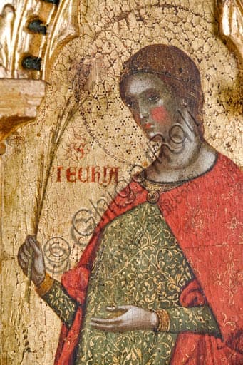 Particolare di Santa Tecla nel polittico della Crocifissione di Paolo Veneziano, Museo della Cattedrale di Rab