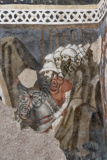 Particolare degli affreschi con cavalieri nella Camera Pinta, Rocca Albornoz di Spoleto, ciclo pittorico tardo-gotico del Teseida.