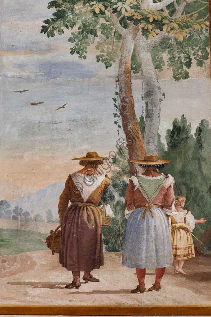 Detail fresco Landscape with peasants, Giandomenico Tiepolo, Villa Valmarana ai Nani Vicenza Italy
