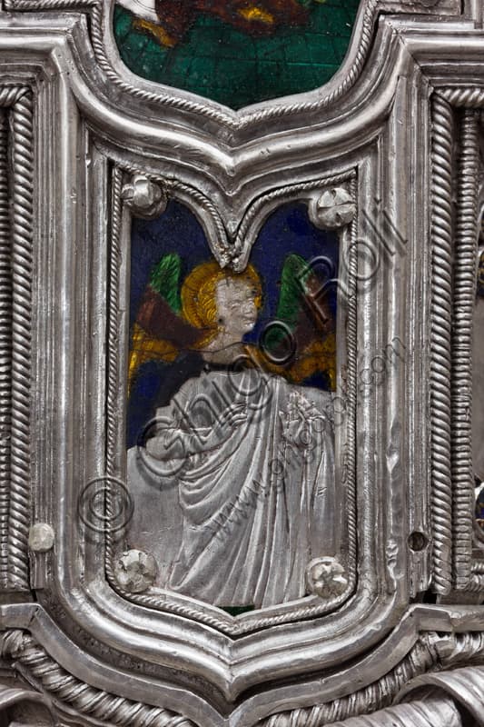 Detail of the angel on the Cross of the Treasure of St. John, Opera del Duomo Museum Florence, Renaissance silverwork