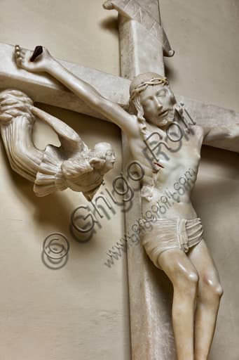 Detail of Christ from the white marble processional crucifixion, Baptistery of Genoa Cathedral
