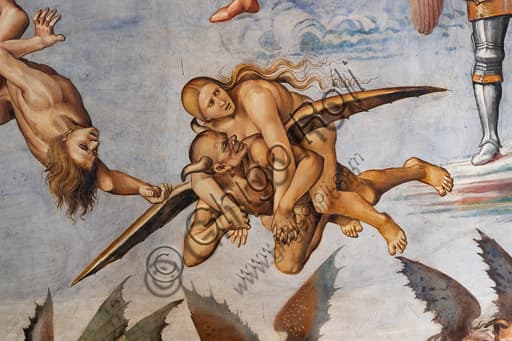 Particolare affresco di Luca Signorelli: demone volante con peccatrice sulle spalle, Cappella di San Brizio, Duomo di Orvieto