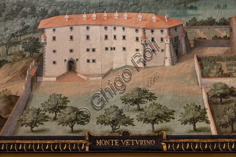 Particolare della lunetta con la veduta aerea della Villa Medicea di Montevettolini a Monsummano Terme, dipinta da Giusto Utens.