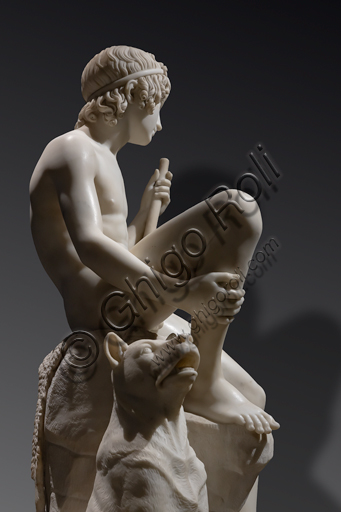 Scultura Pastorello di Bertel Thorvaldsen, dettaglio in marmo di Carrara, 1823-1826