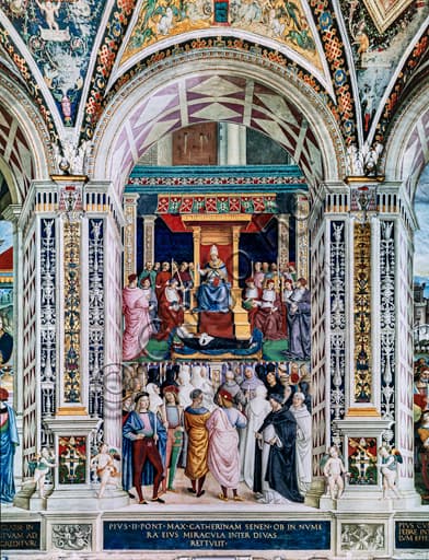 Affresco rinascimentale di Pinturicchio, Pio II canonizza Santa Caterina da Siena nella Libreria Piccolomini