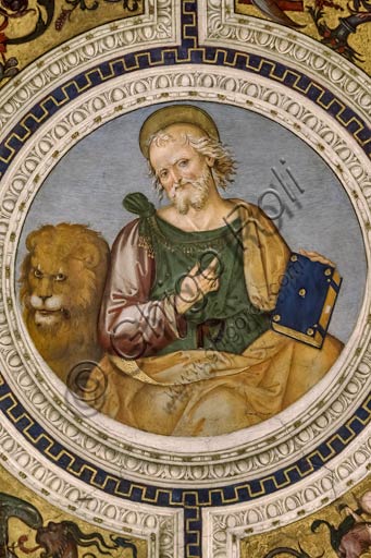 Dettaglio dell'affresco di San Marco Evangelista, opera di Pinturicchio, Basilica di Santa Maria del Popolo, Roma