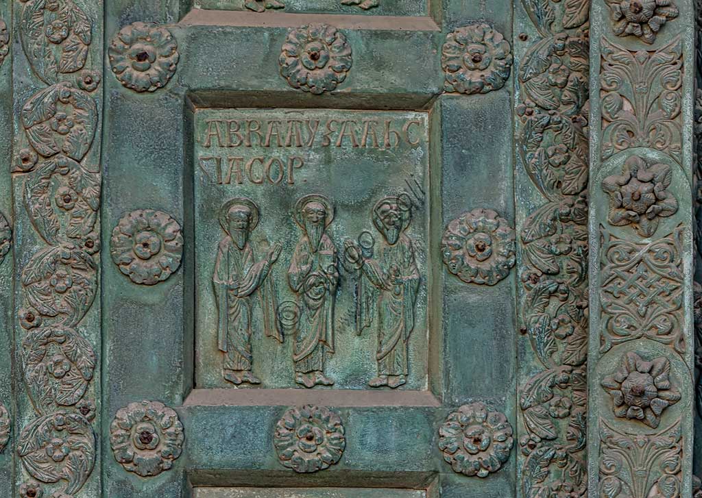 Formella bronzea Abramo Isacco Giacobbe Porta Bonanno Pisano Duomo Monreale