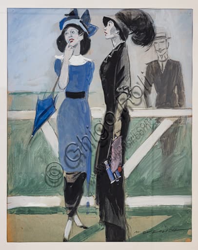 Dettaglio pittura 'Primi voli' tempera su carta Marcello Dudovich 1950