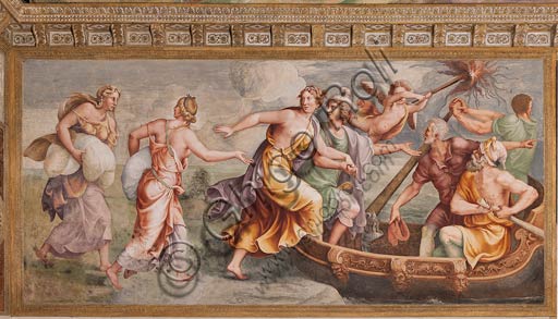Dettaglio dell'affresco Il Ratto di Elena nella Sala di Troia, Palazzo Ducale di Mantova, opera di Giulio Romano.