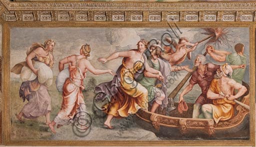 Dettaglio dell'affresco Il Ratto di Elena nella Sala di Troia, Palazzo Ducale di Mantova, opera di Giulio Romano.