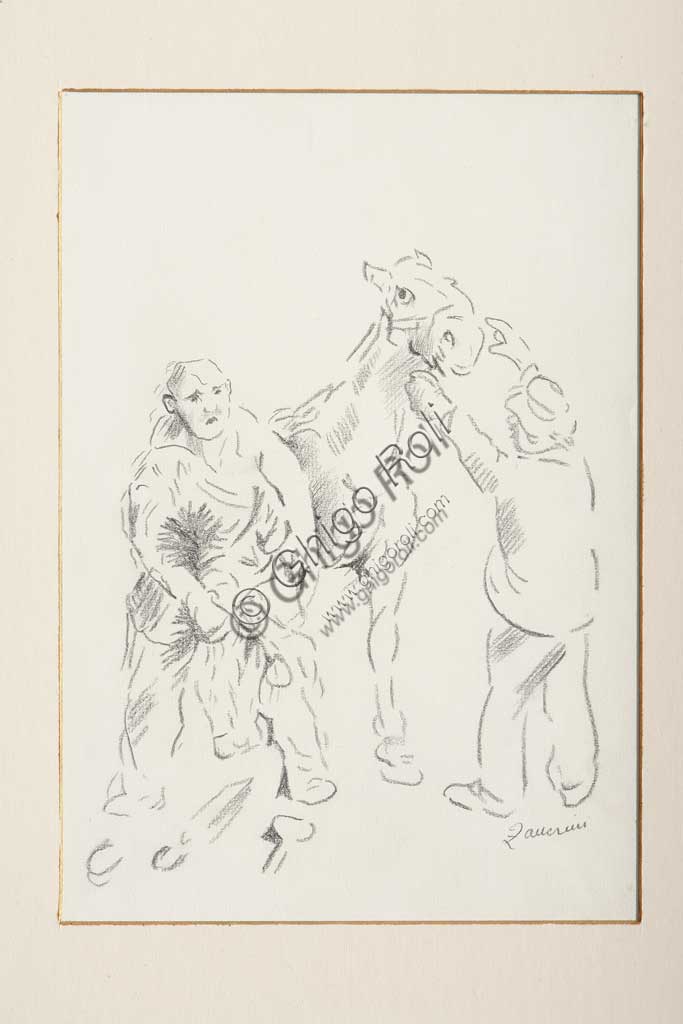 Disegno a matita Il Maniscalco di Remo Zanerini, Collezione Assicoop-Unipol