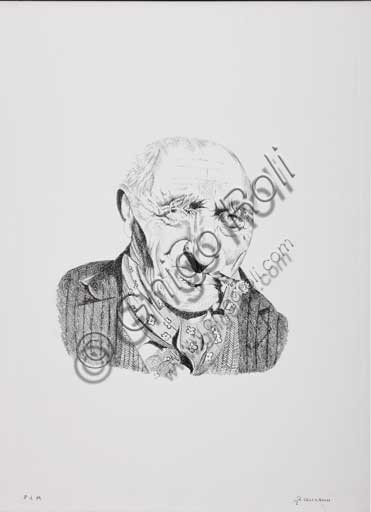 Ritratto di vecchio con sigaro litografia Remo Zanerini Collezione Assicoop Unipol