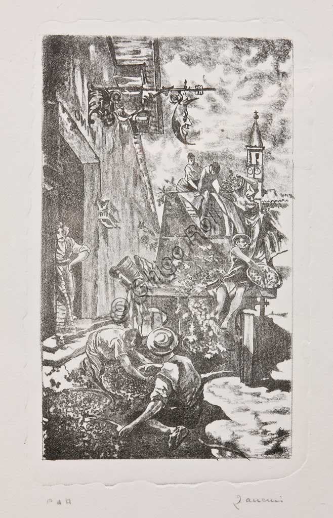 Litografia 'Vendemmia' dell'artista italiano Remo Zanerini, Collezione Assicoop Unipol