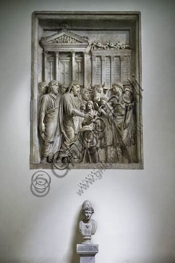 Marble relief sculpture of Marcus Aurelius sacrificing in front of the Temple of Jupiter, Capitoline Museums, Rome
