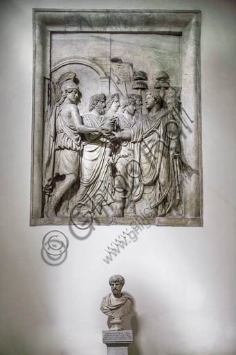 Ancient Roman marble relief sculpture of Emperor Marcus Aurelius pardoning enemies, Capitoline Museums, Rome, Italy