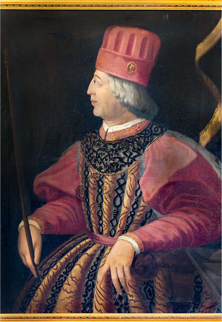 Ritratto di Borso d'Este, Duca di Ferrara, conservato nel Castello Estense (Ferrara), dipinto del XIX secolo.