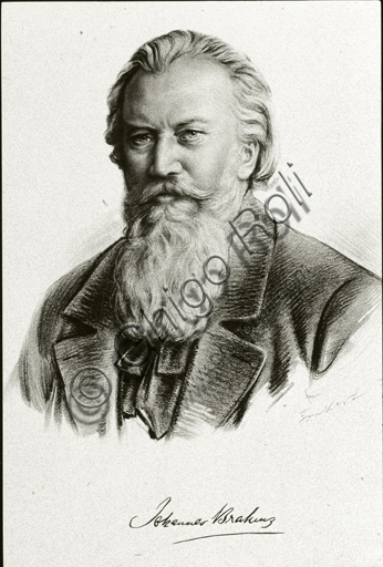 Ritratto dipinto del compositore Johannes Brahms, opera d'arte di ritrattistica storica