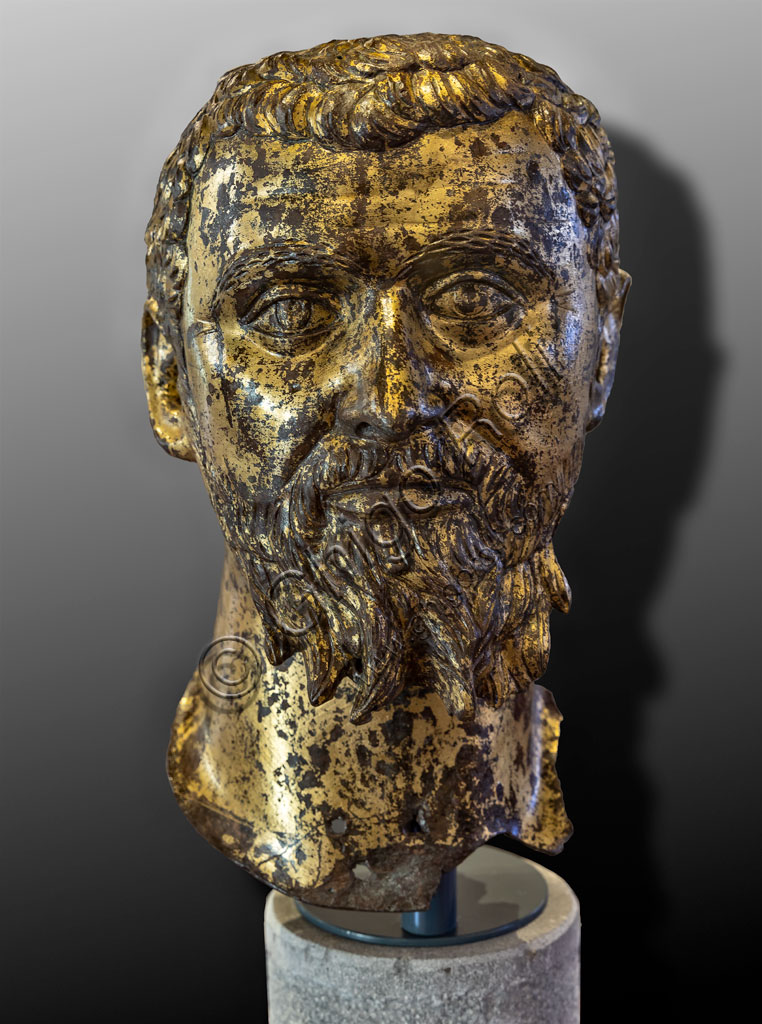 Ritratto in bronzo dorato dell'Imperatore romano Settimio Severo, Museo di Santa Giulia Brescia