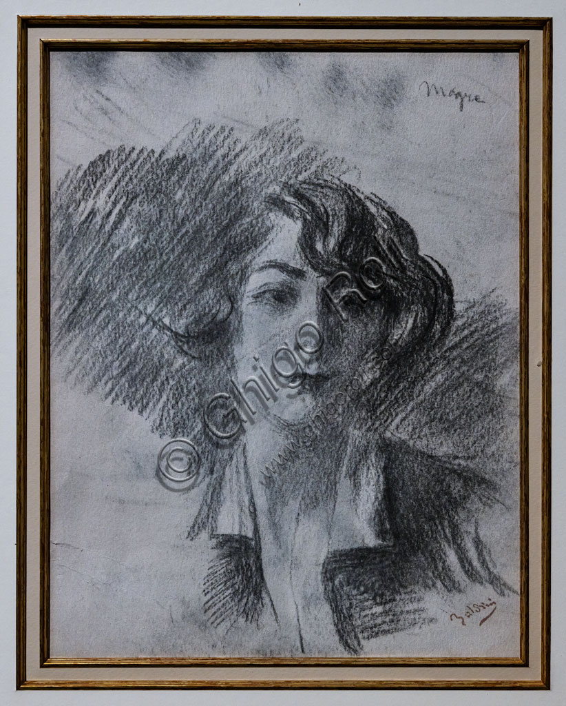 Ritratto di signora carboncino su carta Giovanni Boldini 1880 dettaglio opera d'arte