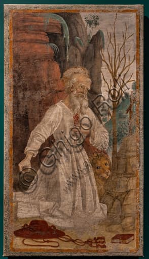 Detached fresco Saint Jerome in the desert painting by Pietro Vannucci called the Perugino, National Gallery Umbria Italy