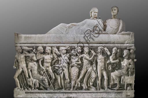 Roman marble sarcophagus with scenes from the life of the hero Achilles, Capitoline Museums Rome