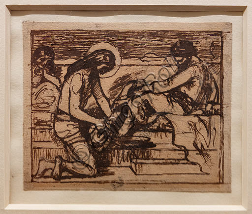 Schizzo preparatorio a matita e inchiostro Gesù lava i piedi di Pietro Ford Madox Brown 1851