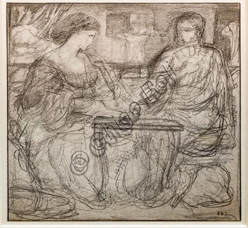 Schizzo a matita di due figure sedute per I Giocatori di Backgammon, opera di Edward Burne-Jones del 1861
