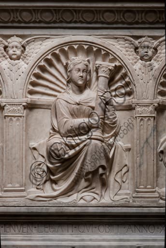 Marble sculpture 'Of Fortitude' by Giovanni Gagini, 1461, detail of the Fieschi Monument, Genoa Cathedral, Italy