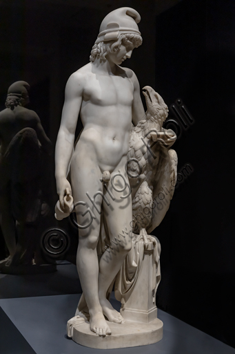 Scultura in marmo raffigurante Ganimede stante con l'aquila di Giove, opera del 1819 di Camillo Pacetti